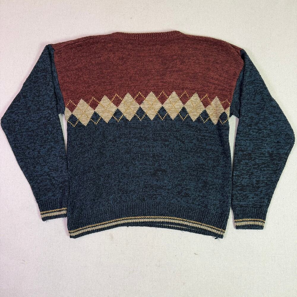 Vintage 90s Hunt Club Argyle Crewneck Sweater Men's Med Silk Cotton Grandpacore - Picture 9 of 11